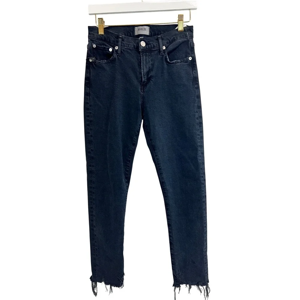 AGOLDE Skinny Jeans Women 25 Black Excellent Raw Hem High‎ Rise Distressed